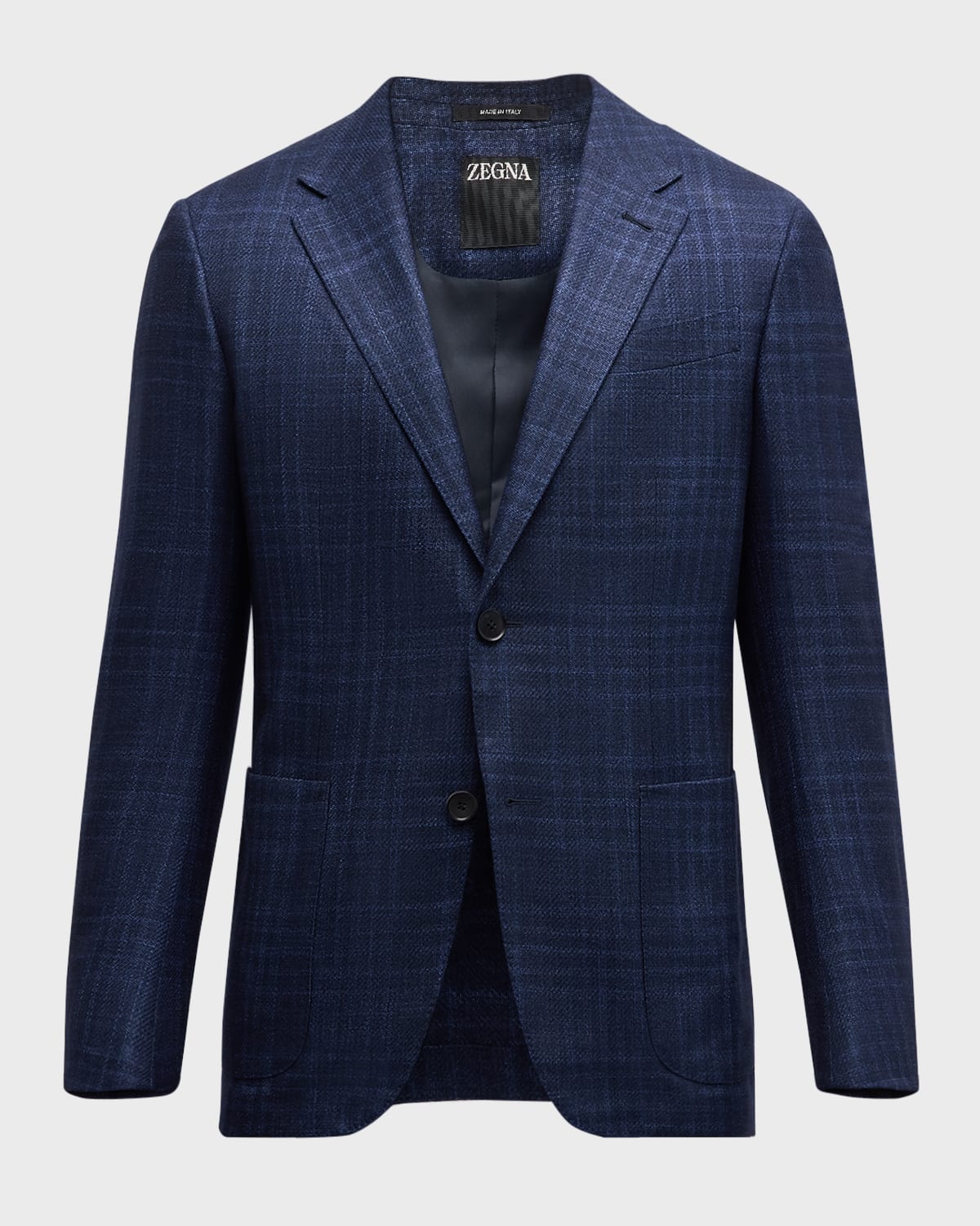 Zegna Men's Plaid Cashmere-silk Sport Coat In Blue Navy Check