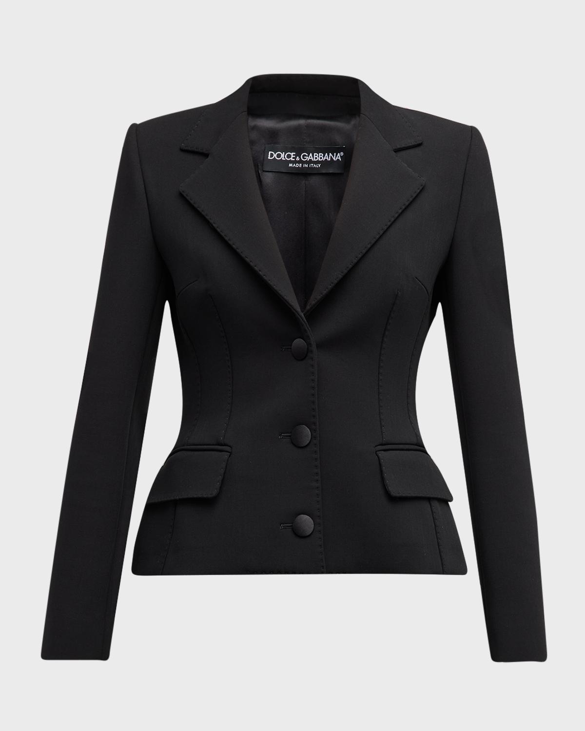 Dolce & Gabbana Black Single-breasted Jacket With Buttons Fastening In Wool Stretch Woman In Black