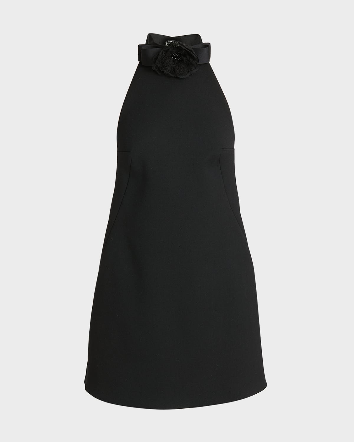 Dolce & Gabbana Black Mini Dress With Floral Detail In Wool Woman In Black