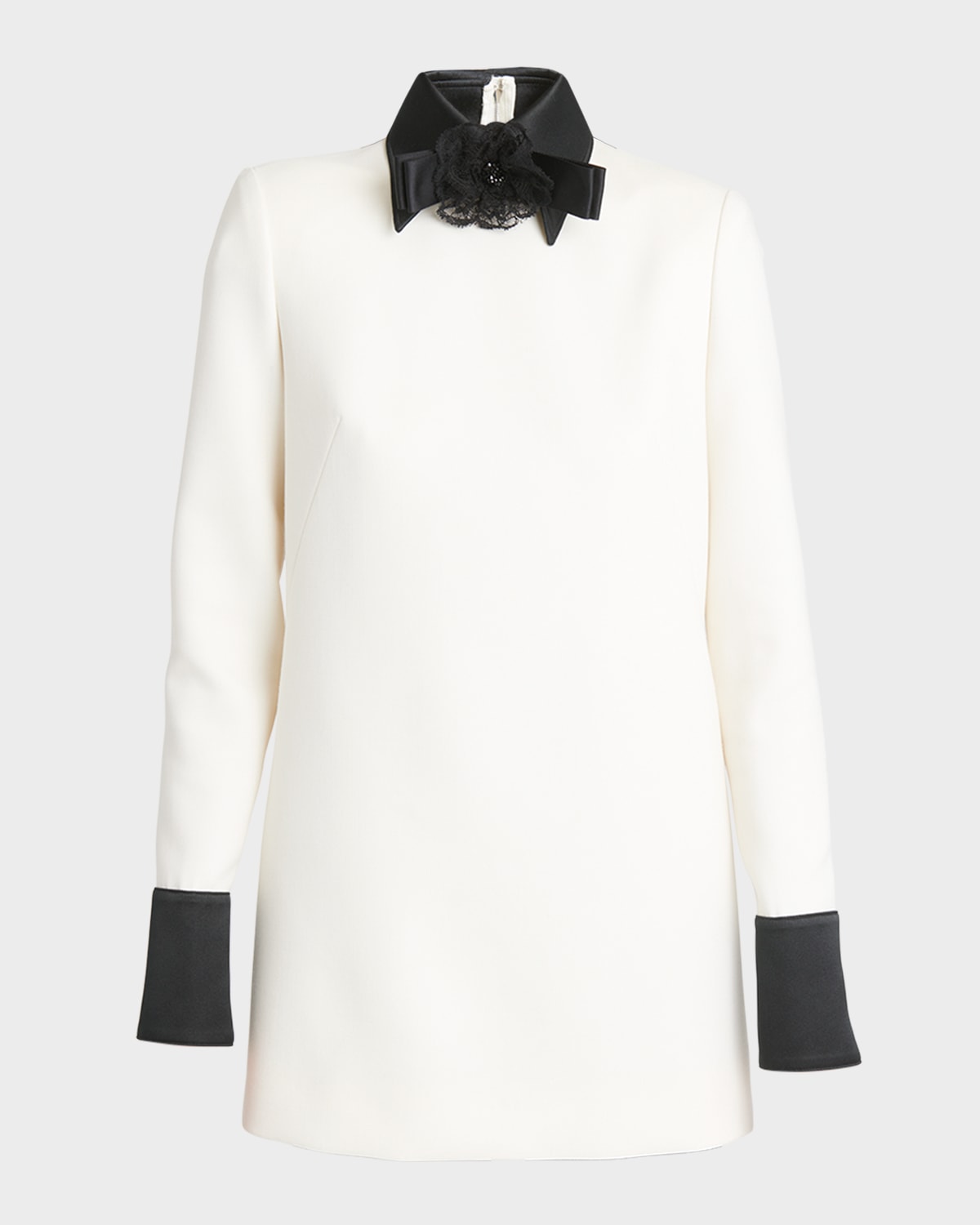 Shop Dolce & Gabbana Lana Contrast Collar Long-sleeve Crepe Mini Dress In Naturalwht