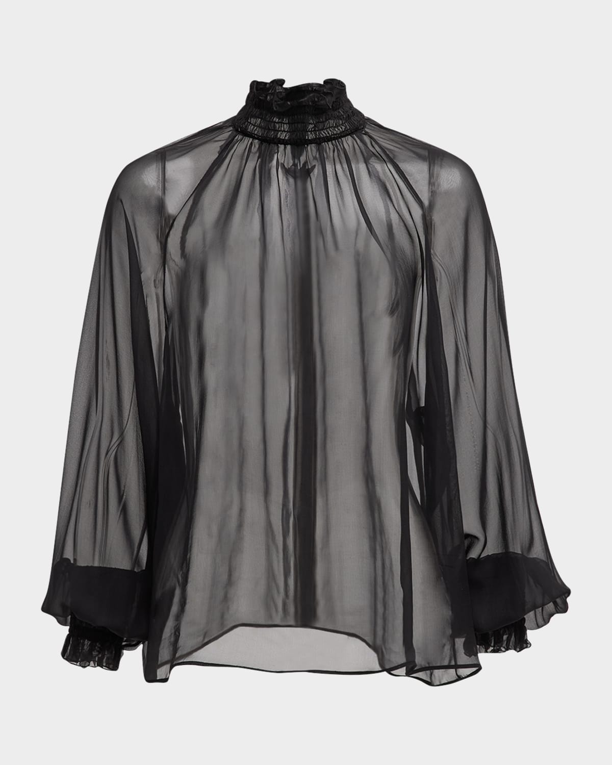 Dolce & Gabbana Sheer Chiffon Smocked Blouse In Black