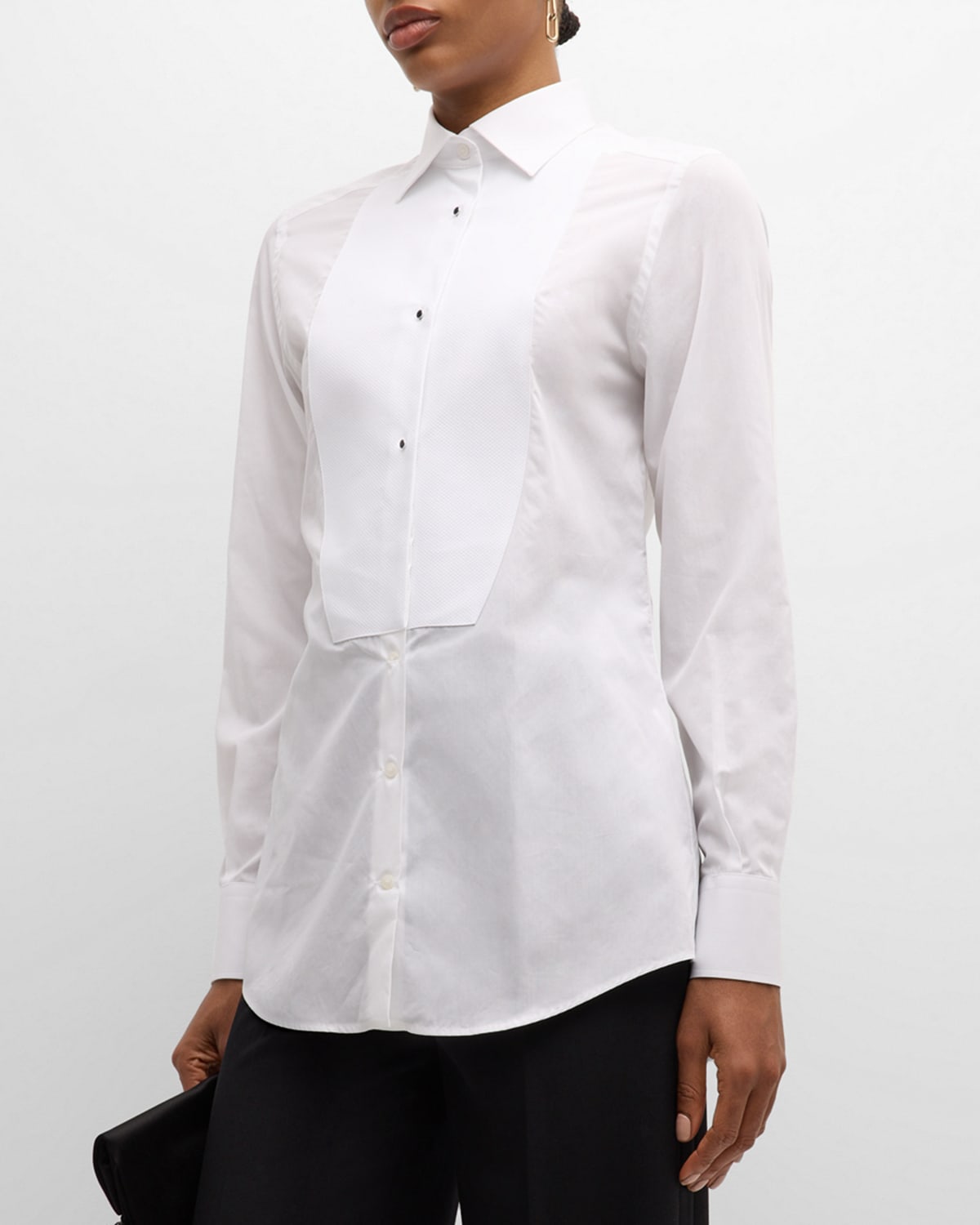 Shop Dolce & Gabbana Popeline Button-front Shirt With Pleated Bib In Opticalwht