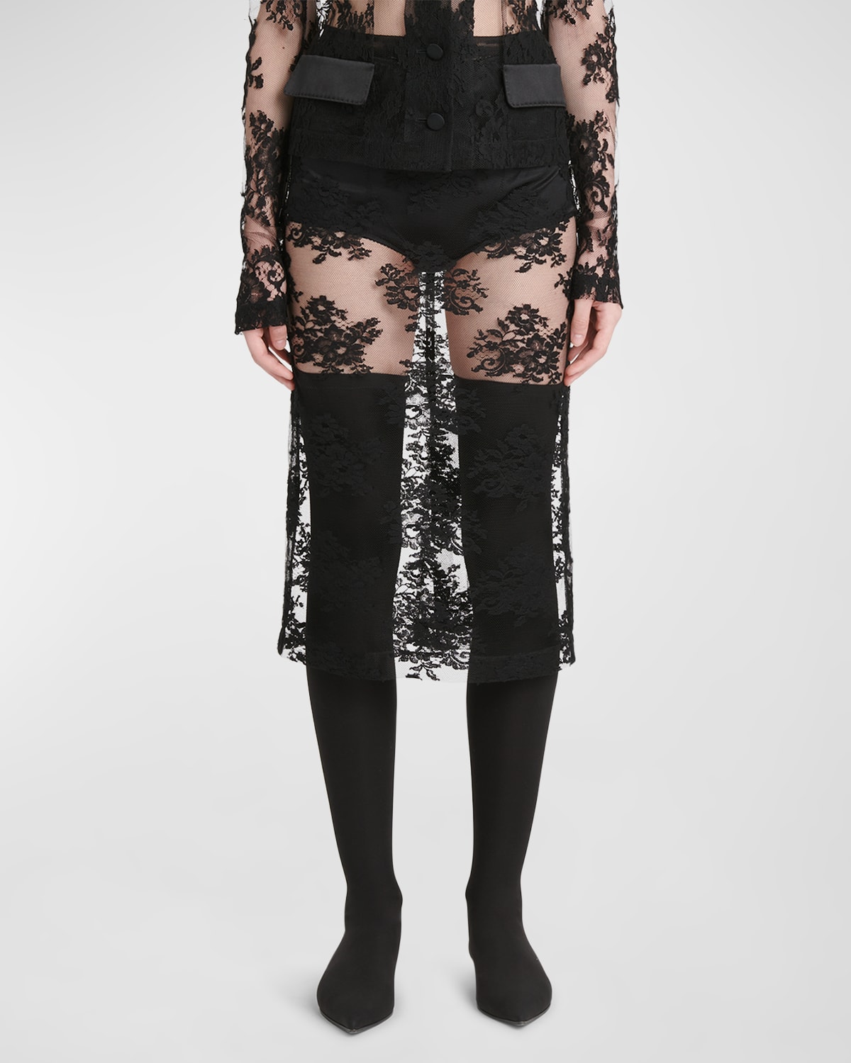 Shop Dolce & Gabbana Pizzo Chantilly Lace Midi Skirt In Black