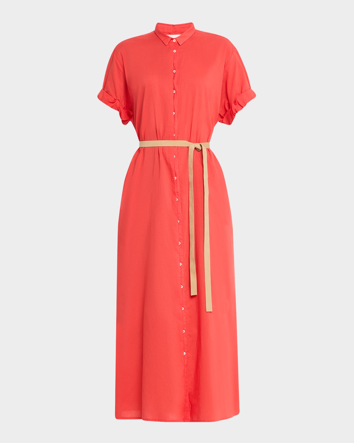 Xirena Linnet Belted Cotton Maxi Shirtdress In Clambake Red