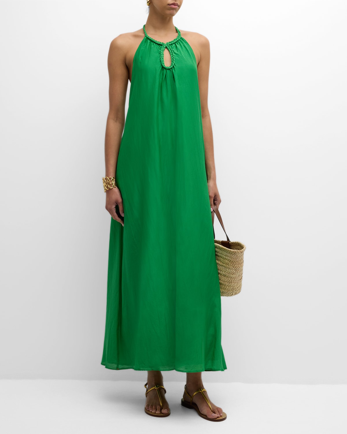Shop Xirena Drue Backless Cutout Halter Maxi Dress In Jade Gem