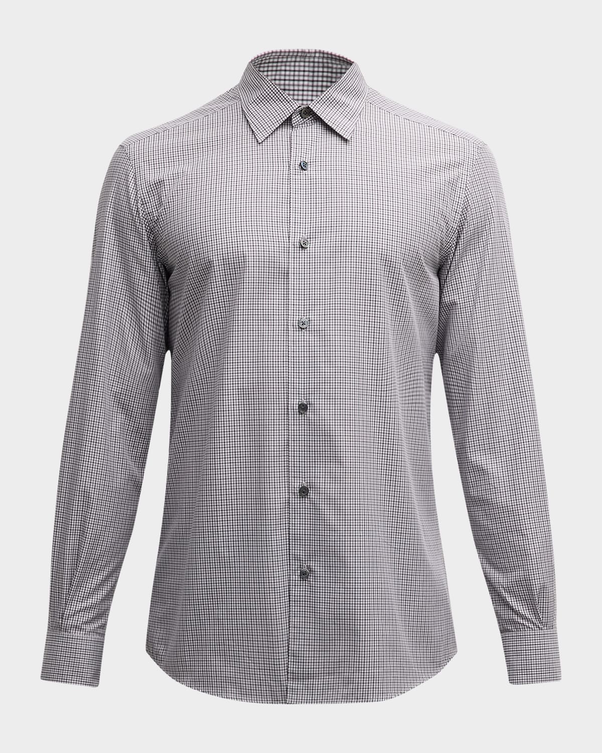 Shop Zegna Men's Centoquaranta Micro-check Cotton Sport Shirt In Medium Gray Check