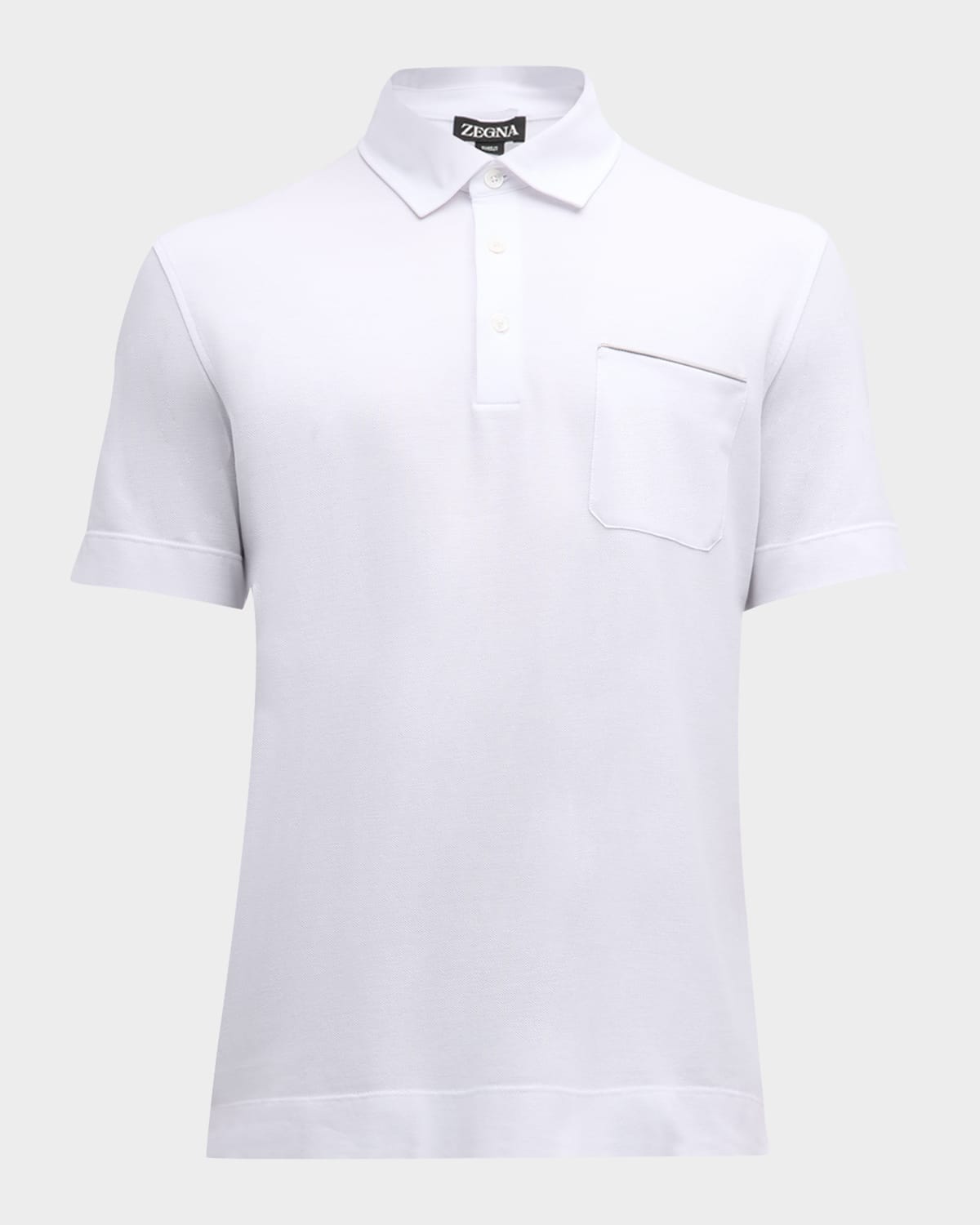 Shop Zegna Men's Cotton Polo Shirt With Leather-trim Pocket In White Solid