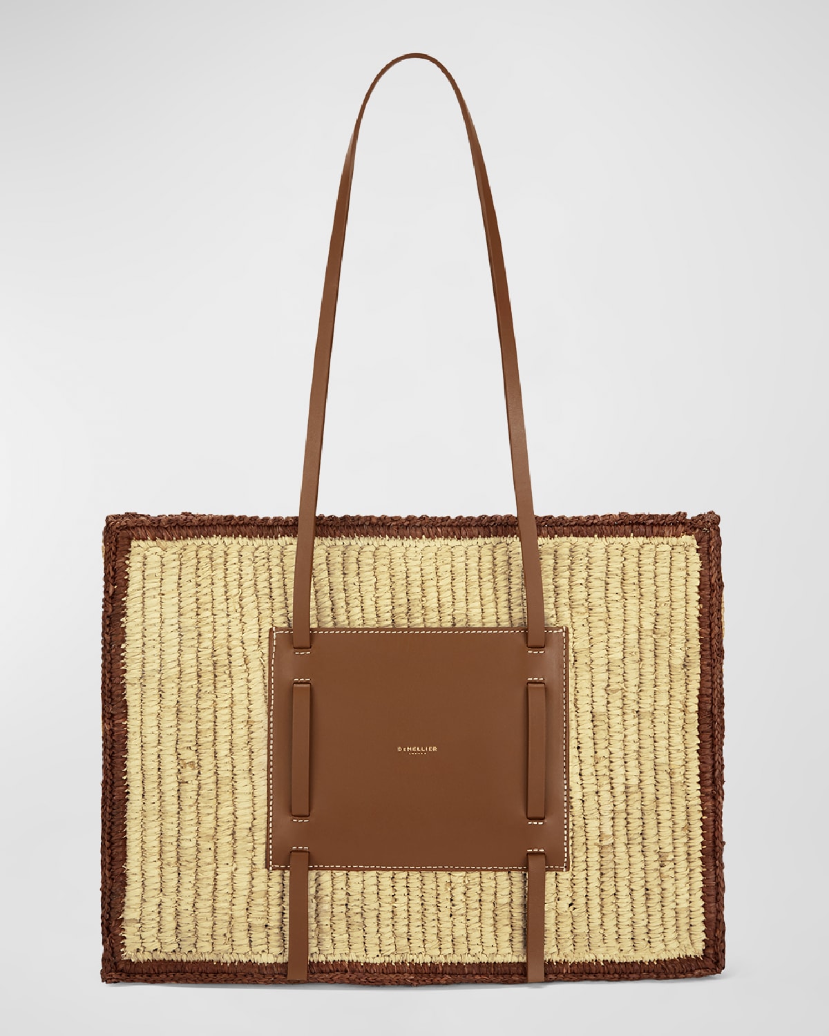 Demellier The Capri Raffia & Leather Tote Bag In Natural Raffia Tan Smooth