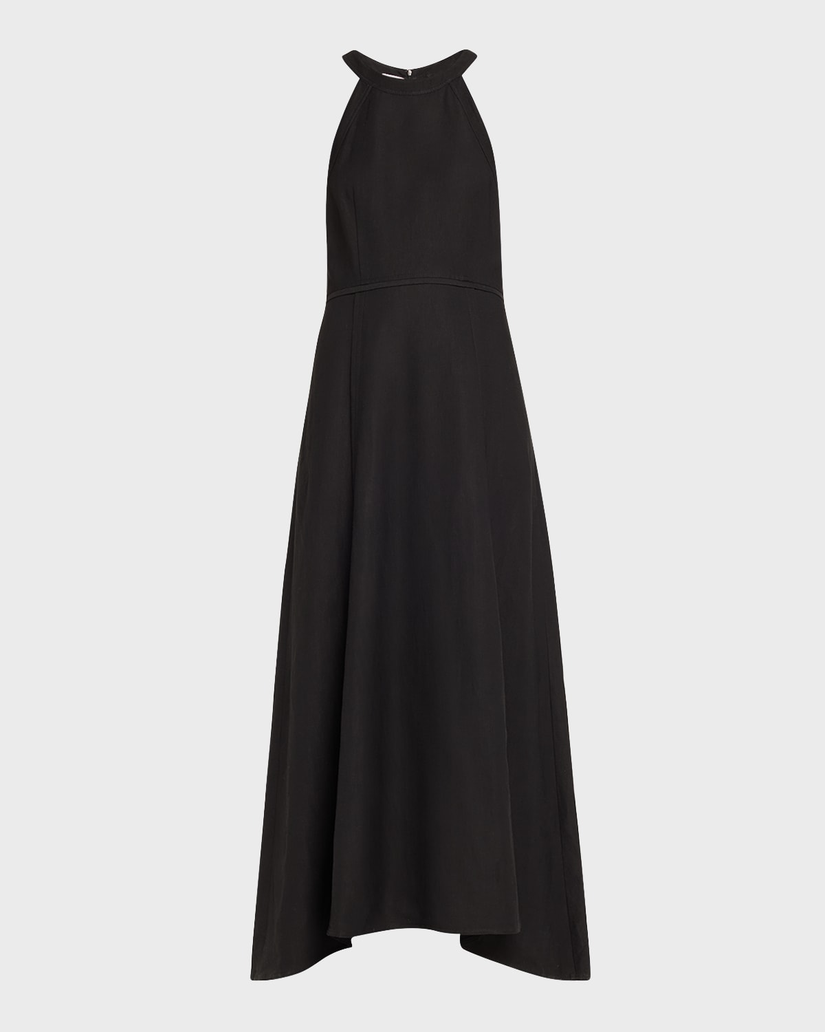 Shop Brunello Cucinelli Fluid Linen Twill Maxi Dress With Monili Detail In C101 Black Monile R