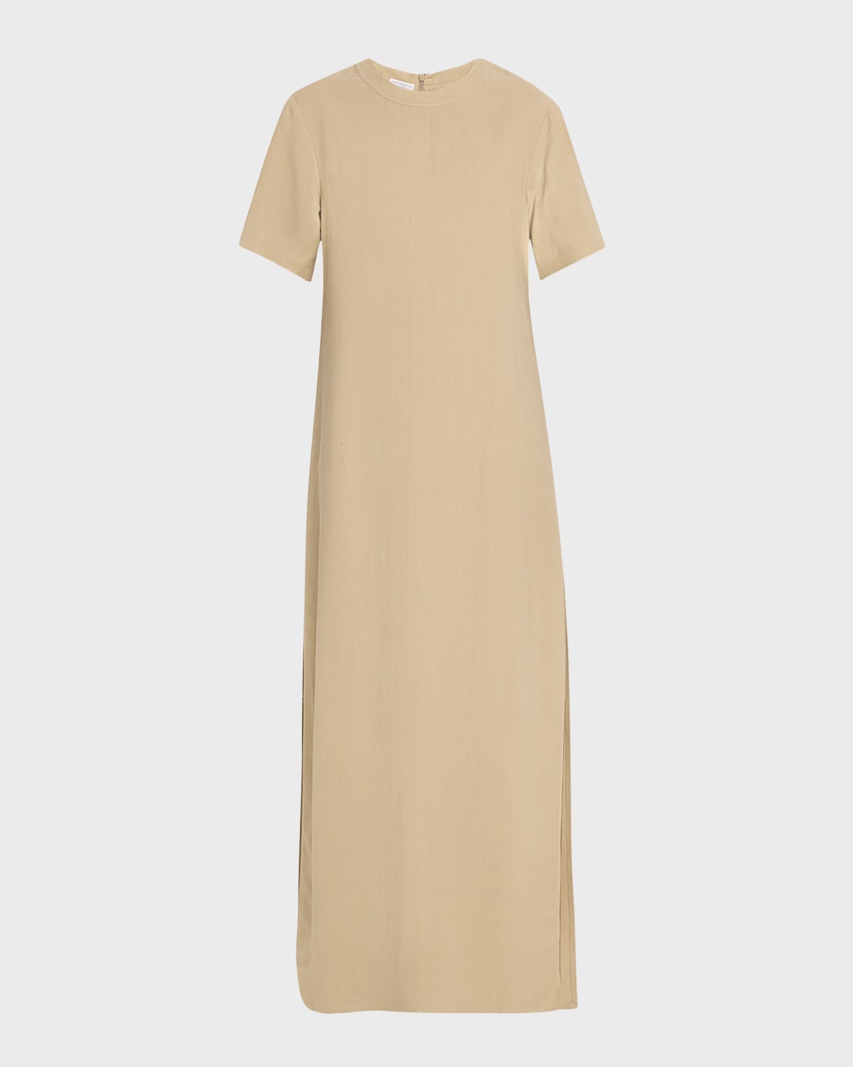 Shop Brunello Cucinelli Fluid Linen Twill T-shirt Dress With Slits And Monili Detail In C8576 Light Taupe M