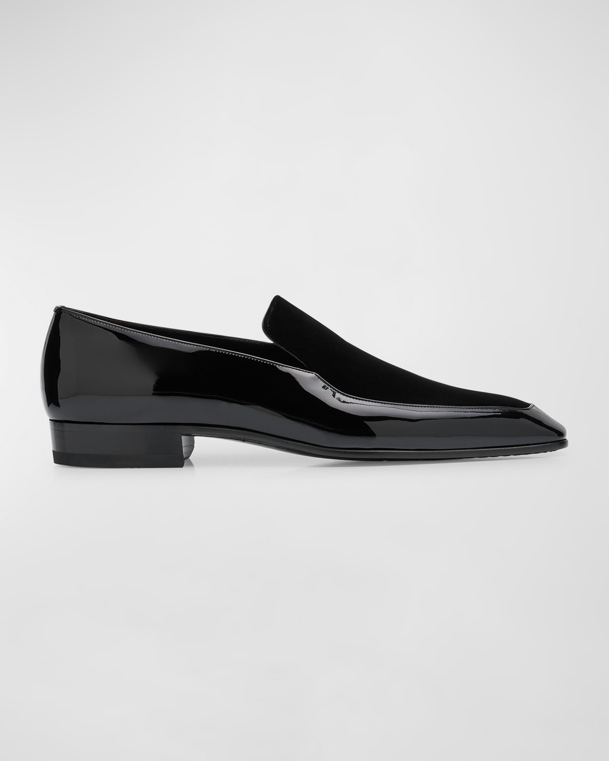Saint Laurent Men's Gabriel Loafers In Patent Leather And Silk Satin In Nero