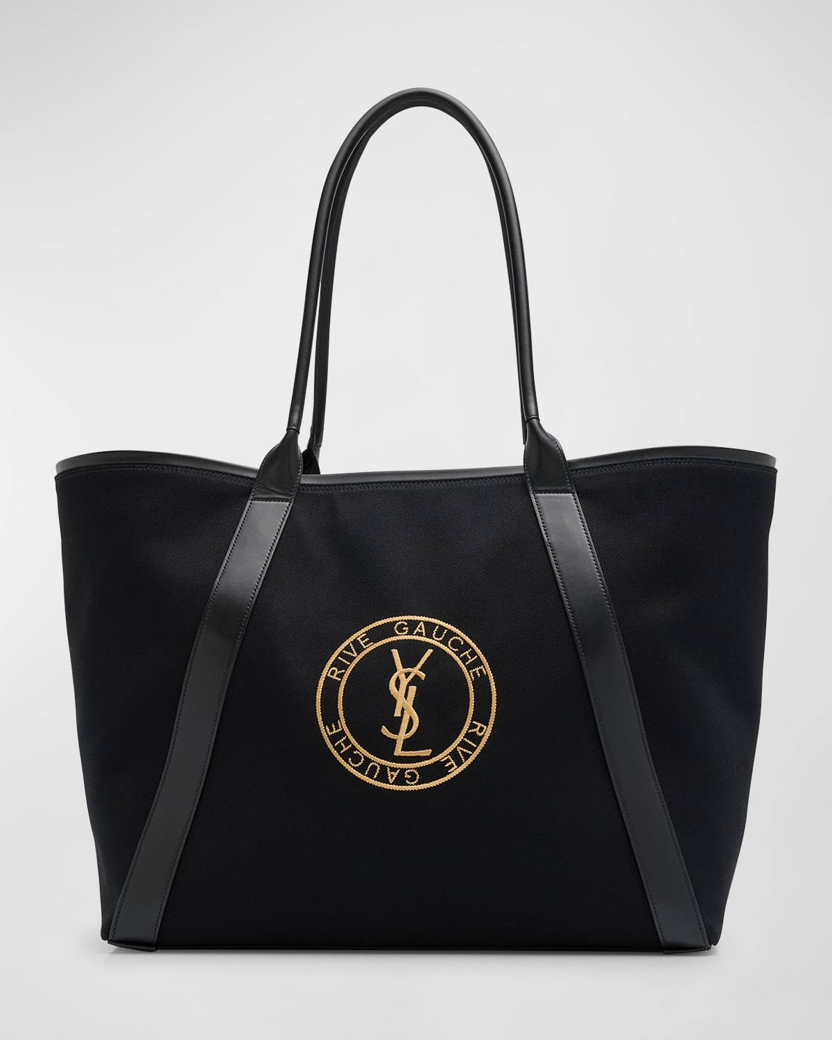 Shop Saint Laurent Men's Ysl Gabardine Tote Bag In Black-gold