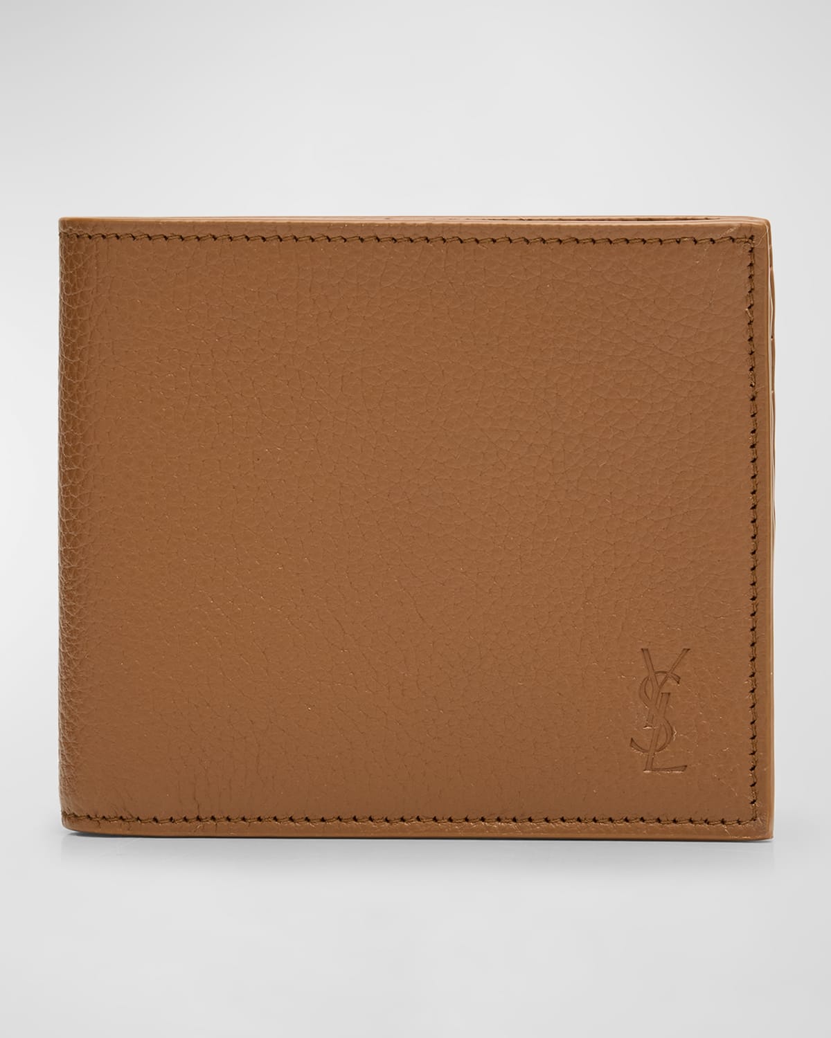 Shop Saint Laurent Men's Ysl Bifold Wallet In Leather In Chestnut