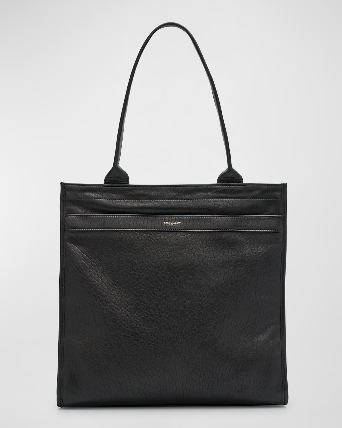Shop Saint Laurent Men's Tote Bag In Leather In Nero