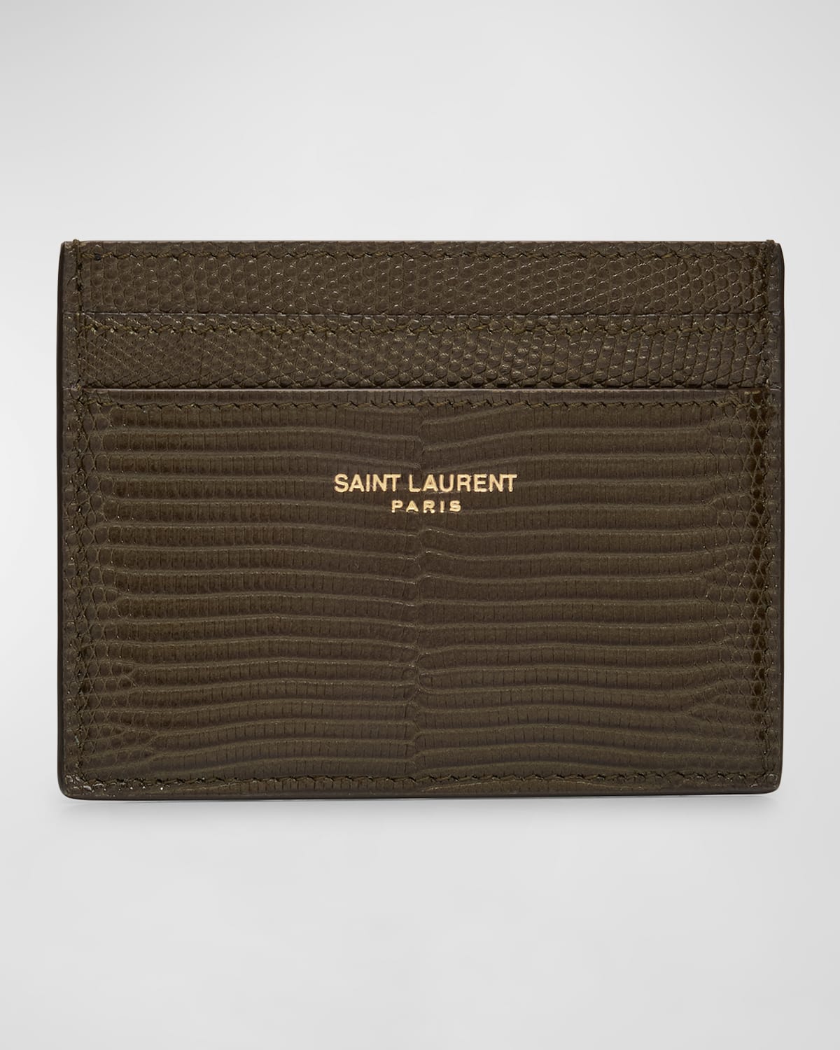 Shop Saint Laurent Men's Card Holder In Lizard-effect Leather In Poisongrn