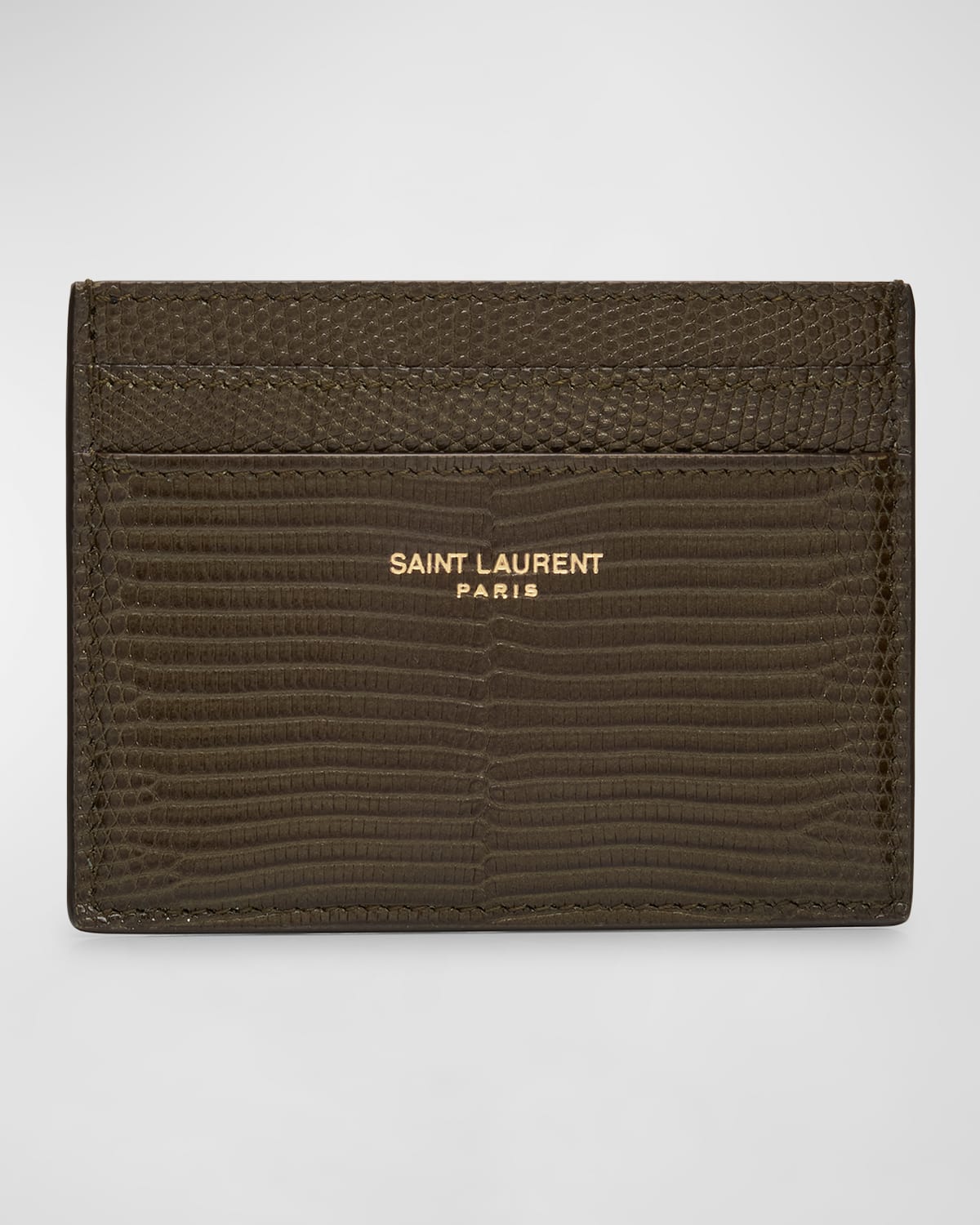 Saint Laurent Men's Card Holder In Lizard-effect Leather In Poisongrn