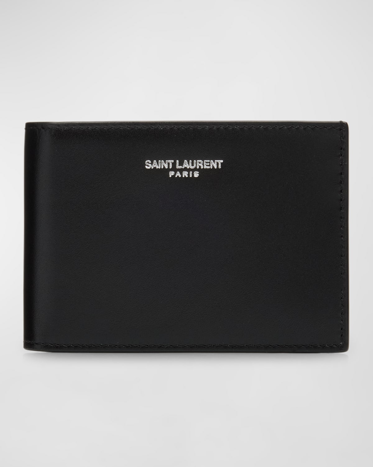 Shop Saint Laurent Men's Logo Leather Bifold Wallet In Nerotrufl