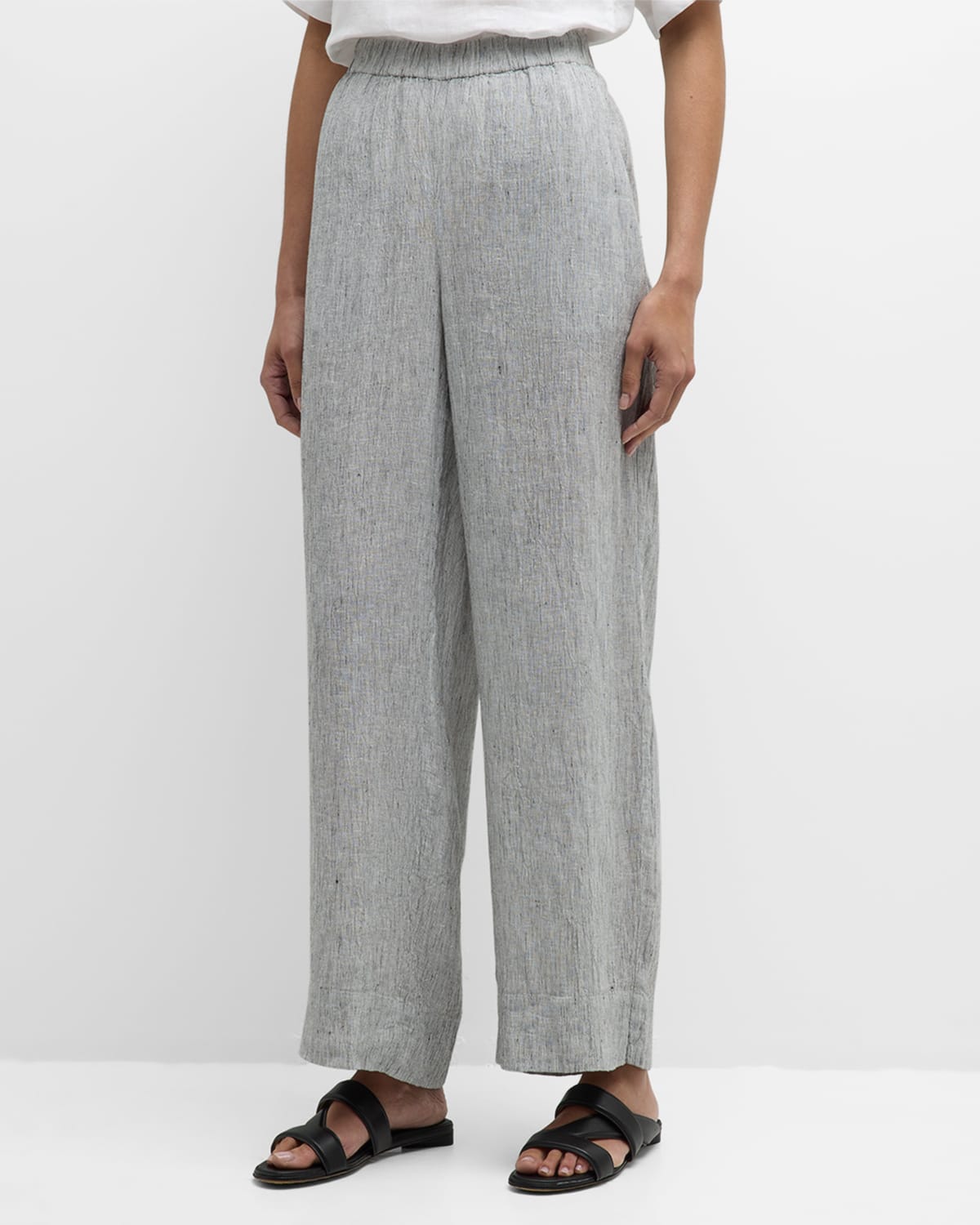 Shop Eileen Fisher Petite Striped Wide-leg Organic Linen Pants In Whiteblack