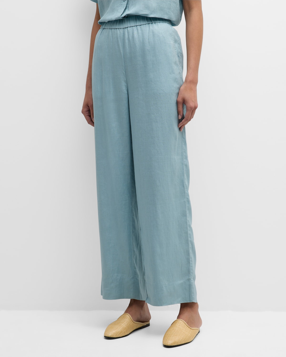 Shop Eileen Fisher Petite Straight-leg Organic Linen Pants In Seafoam