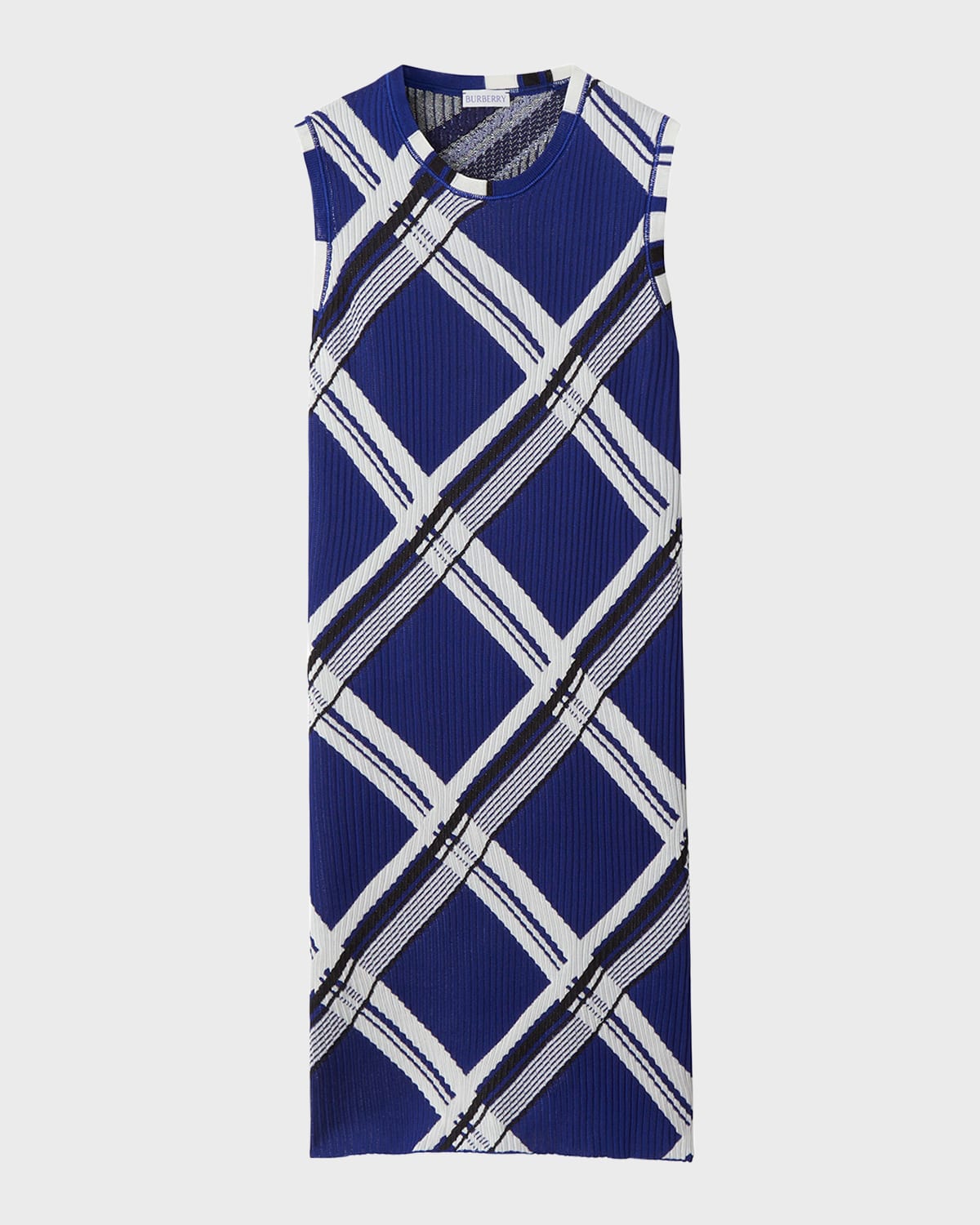 Shop Burberry Check Rib Knit Sleeveless Dress In Knight Ip Check