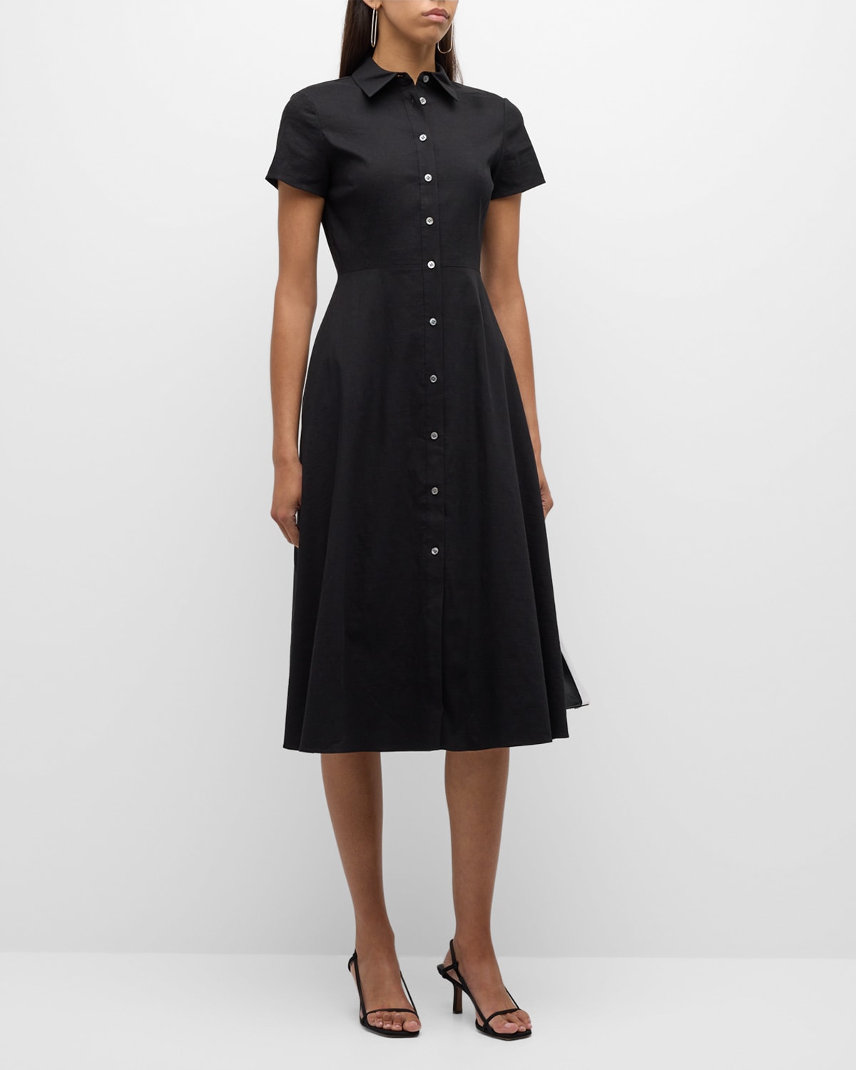 Good Linen Short-Sleeve Button-Front Midi Shirt Dress