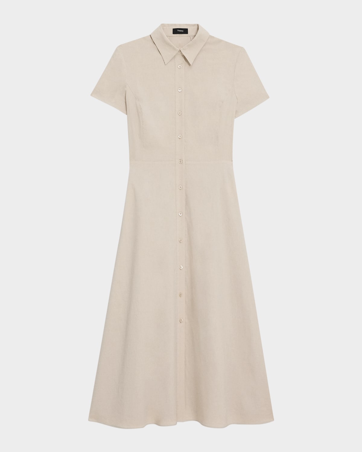 Theory Good Linen Short-sleeve Button-front Midi Shirt Dress In Straw