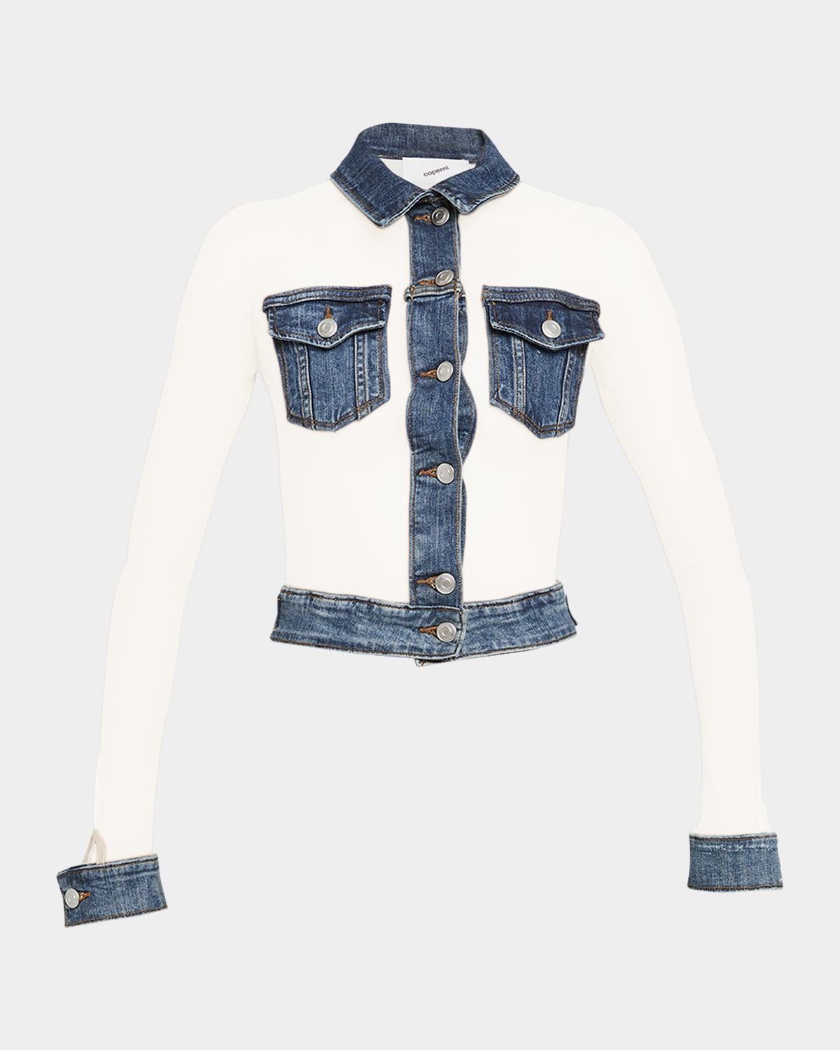 Coperni Tulle Illusion Denim Top In Beige-blue