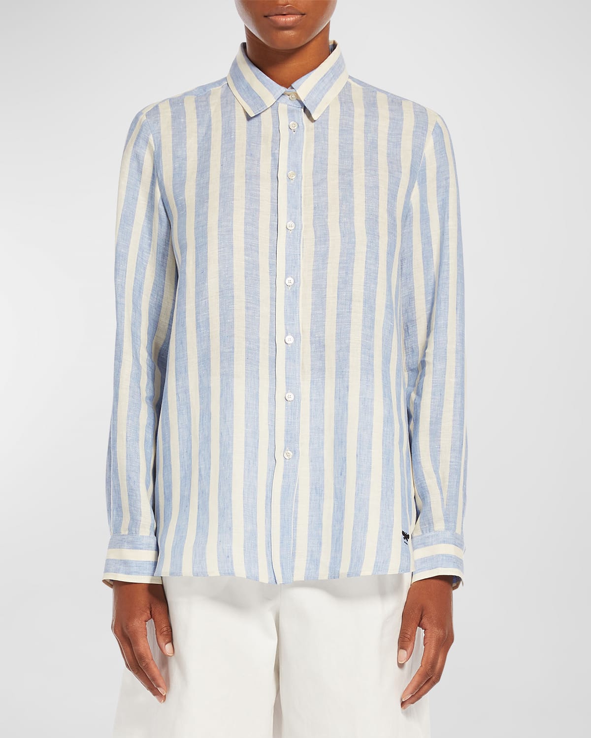 Shop Weekend Max Mara Lari Striped Button-down Shirt In Blue Azure