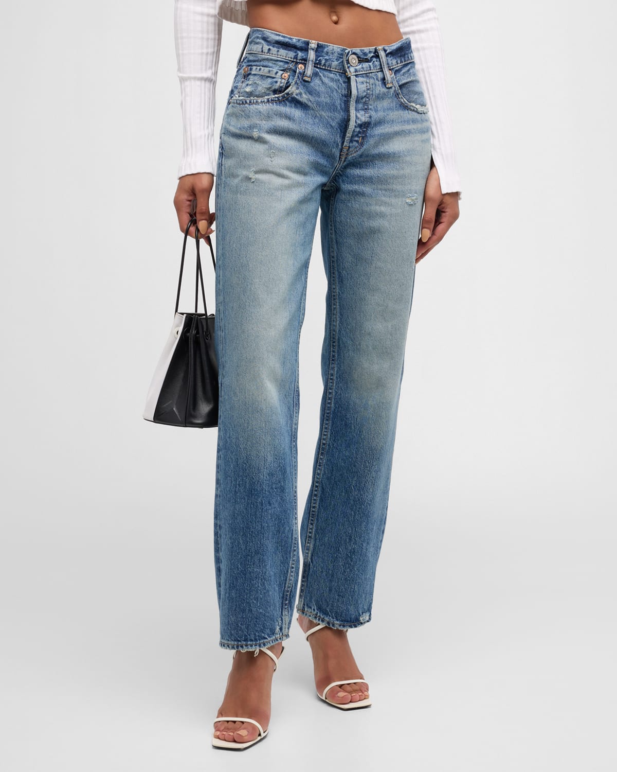 Shop Moussy Vintage Trigg Straight Low-rise Jeans In Blu