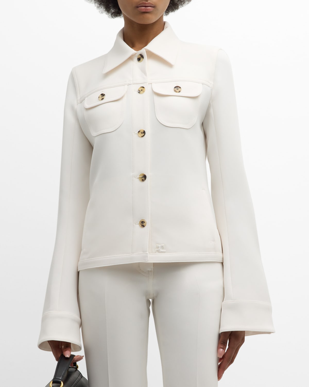 Shop Courrèges Flare-sleeve Overshirt Trucker Jacket In Off White