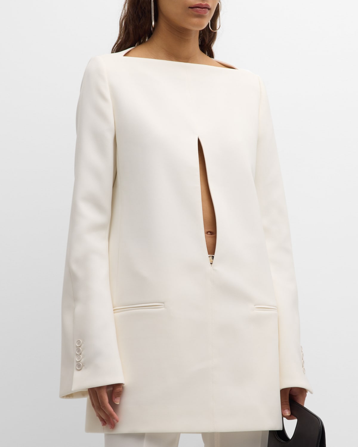 Shop Courrèges Cutout Flare-sleeve Tailored Tunic Blouse In Heritage White