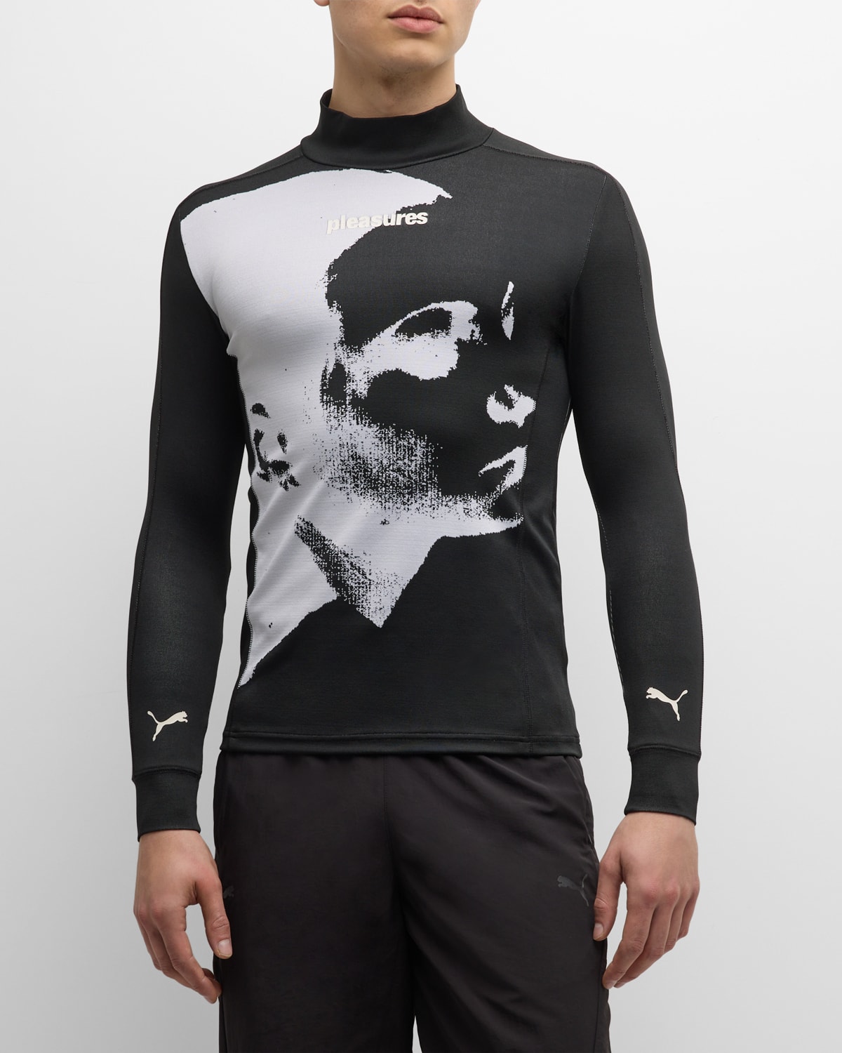 Shop Puma X Pleasures Men's Graphic Mock-neck Base Layer In Black
