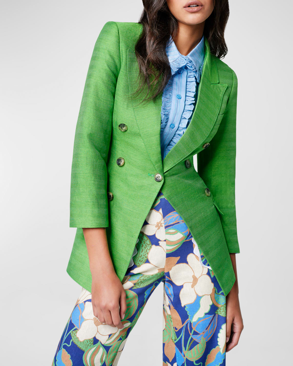 Shop Smythe Not A Db Cropped-sleeve Linen Silk Blazer In Kelly Green