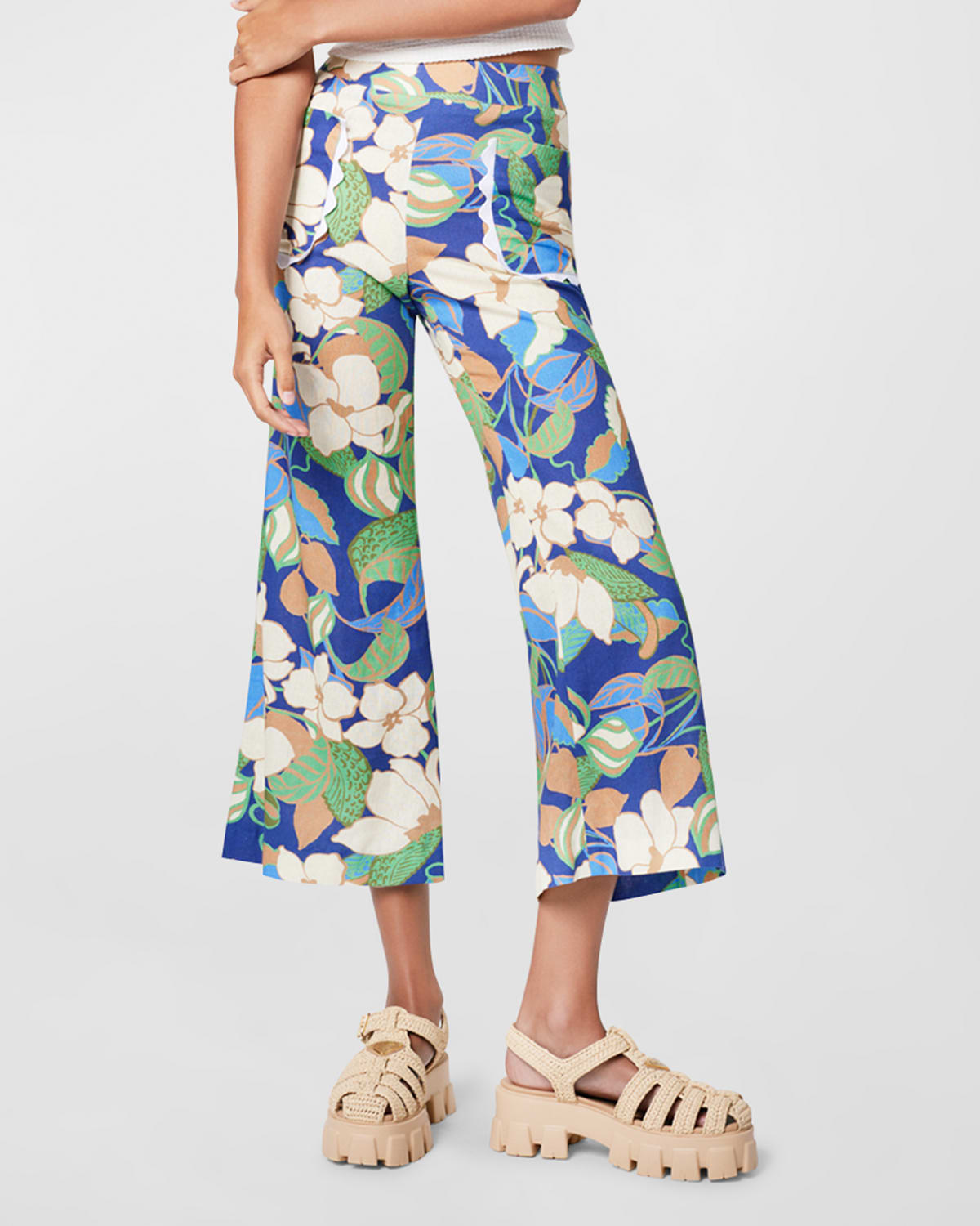 Smythe Cropped Wide-leg Patch Pocket Trousers In Blue Cabana