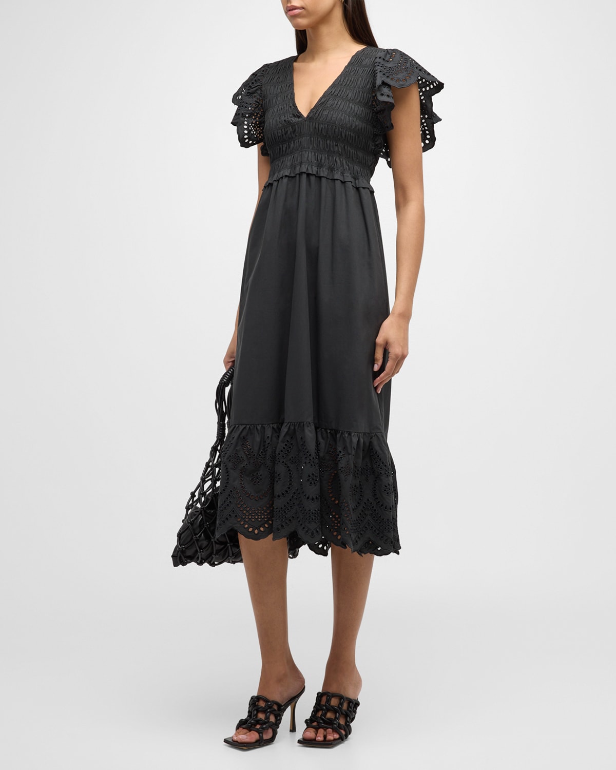 Rails Clementine Embroidered Midi Dress In Black Eyelet