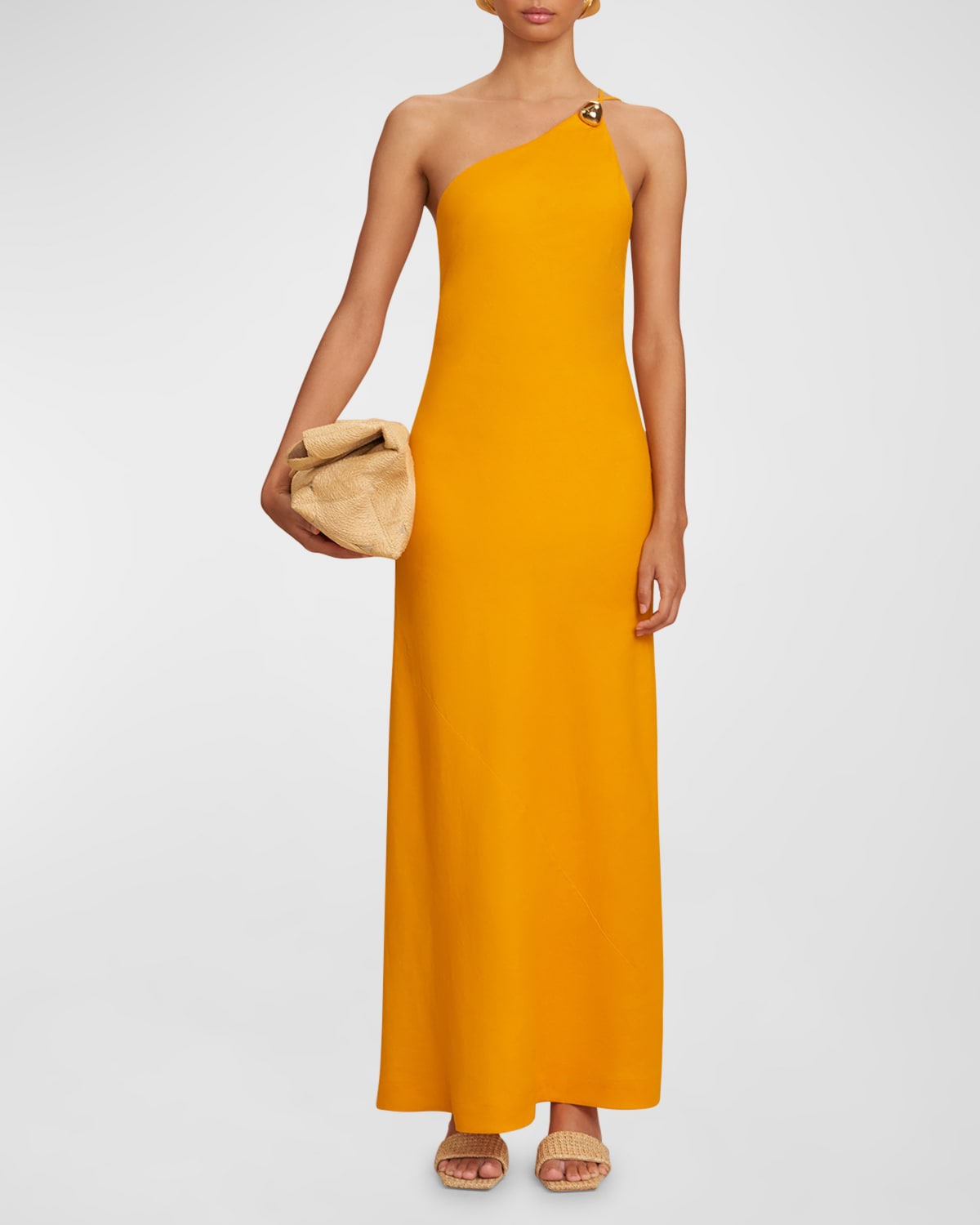 Shop Cult Gaia Rinley One-shoulder Stretch Linen Maxi Dress In Marmalade