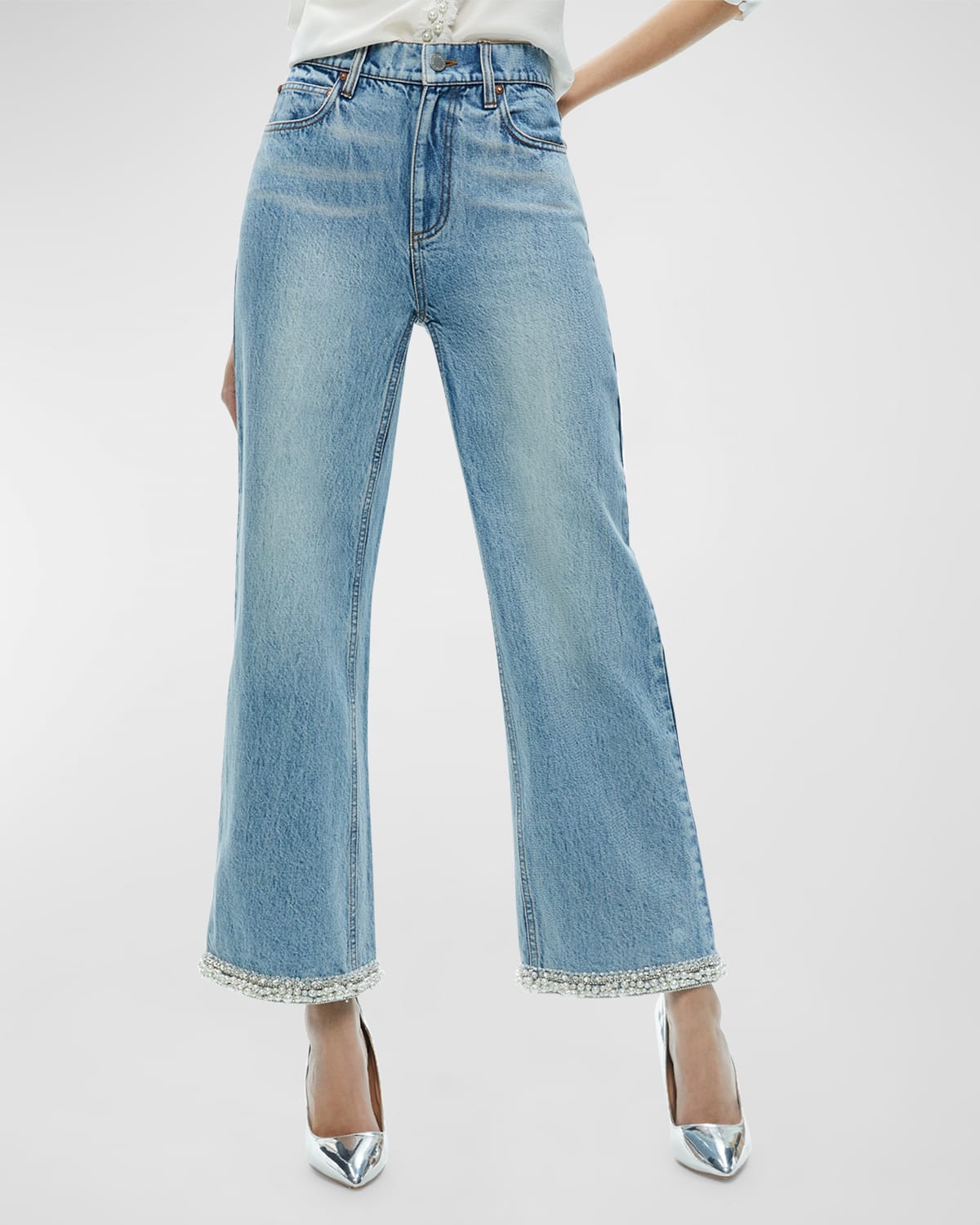 Alice And Olivia Ora High-rise Embellished Jeans In Rockstblue