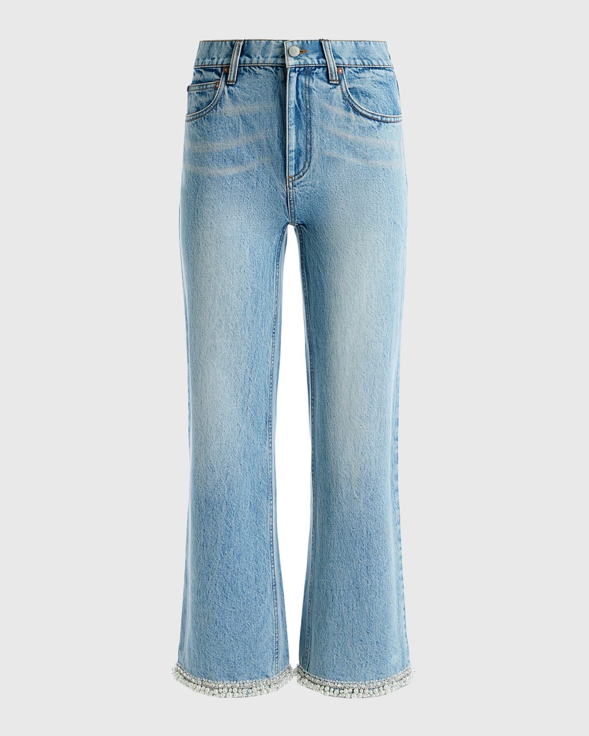 Shop Alice And Olivia Ora High-rise Embellished Jeans In Rockstar Blue