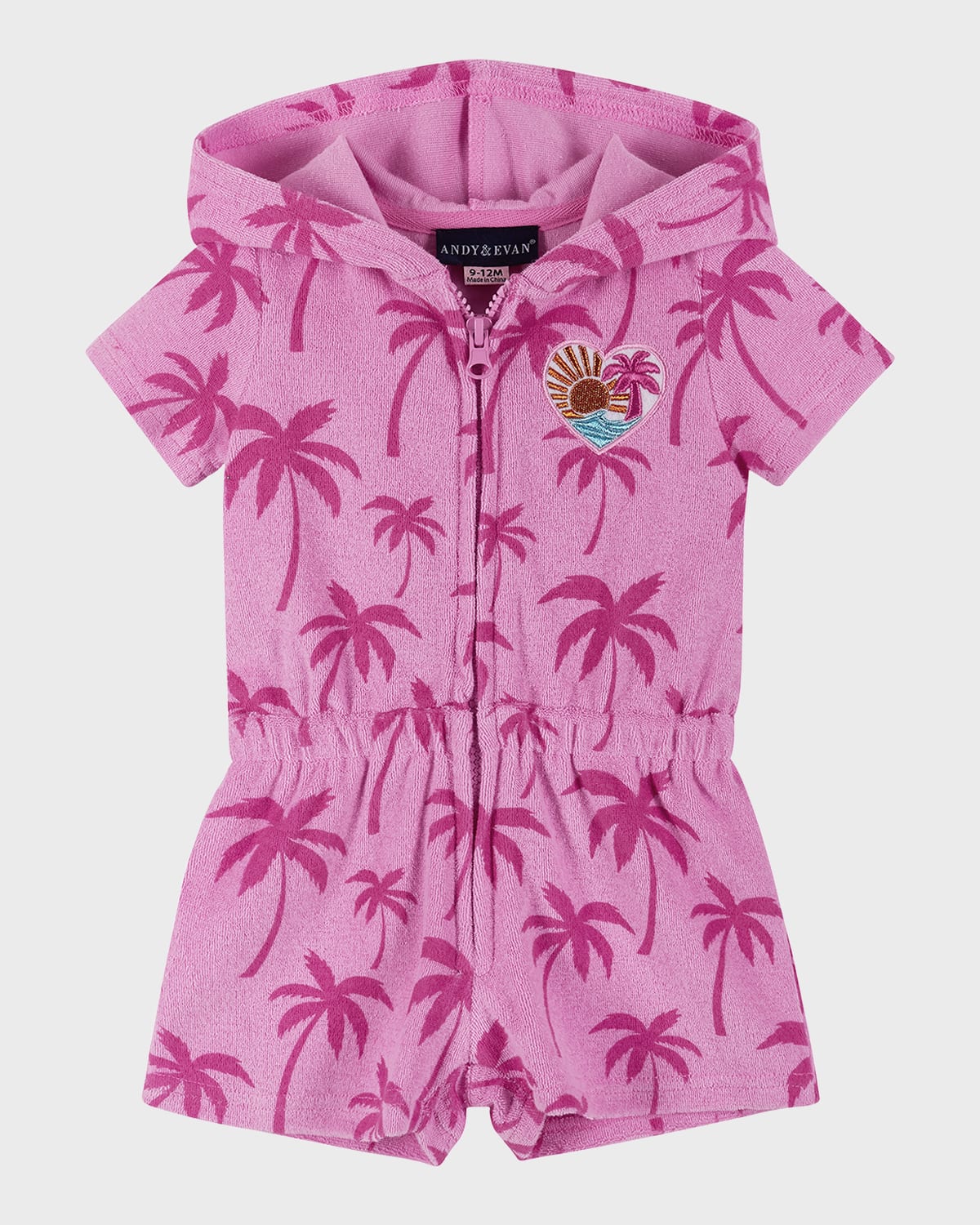 Girl's French Terry Hooded Romper, Size 0M-24M
