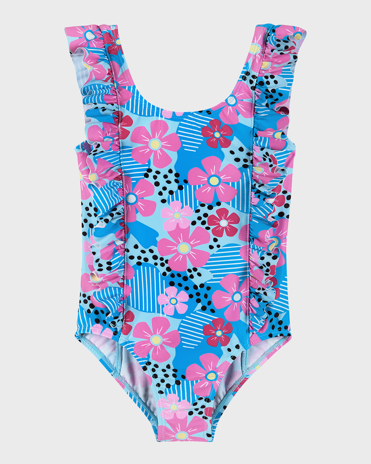 Andy & Evan Kids' Girl's Floral-print One-piece Swimsuit In Aqua Floral