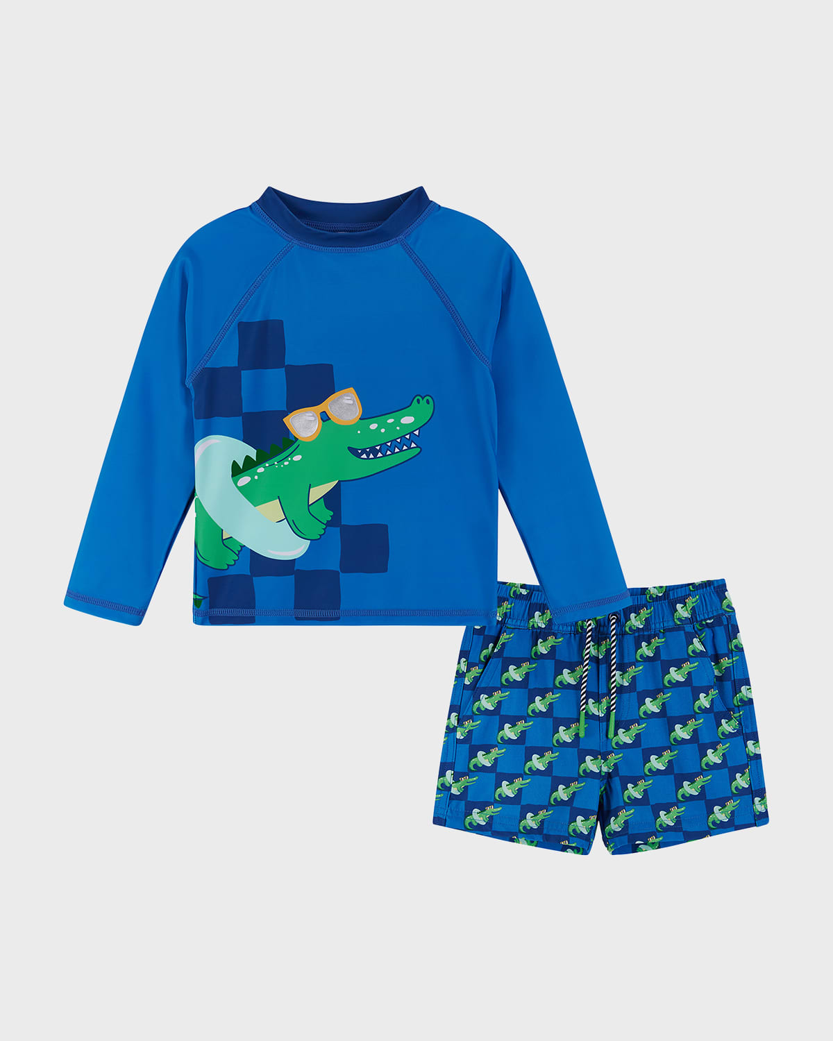 Andy & Evan Kids' Boy's Graphic Rashguard & Shorts Set In Blue Gator