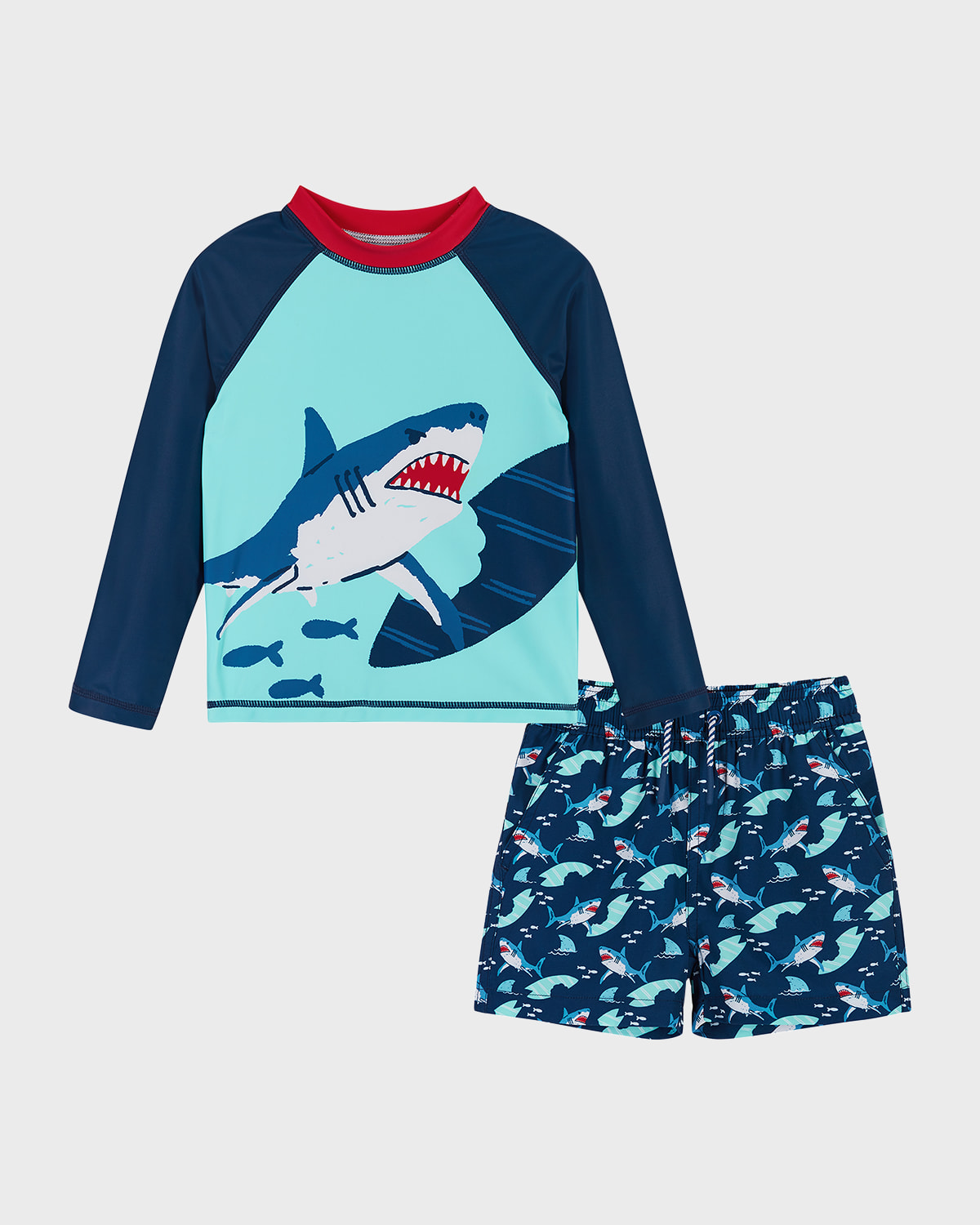 Andy & Evan Kids' Boy's Graphic Rashguard & Shorts Set In Navy Shark