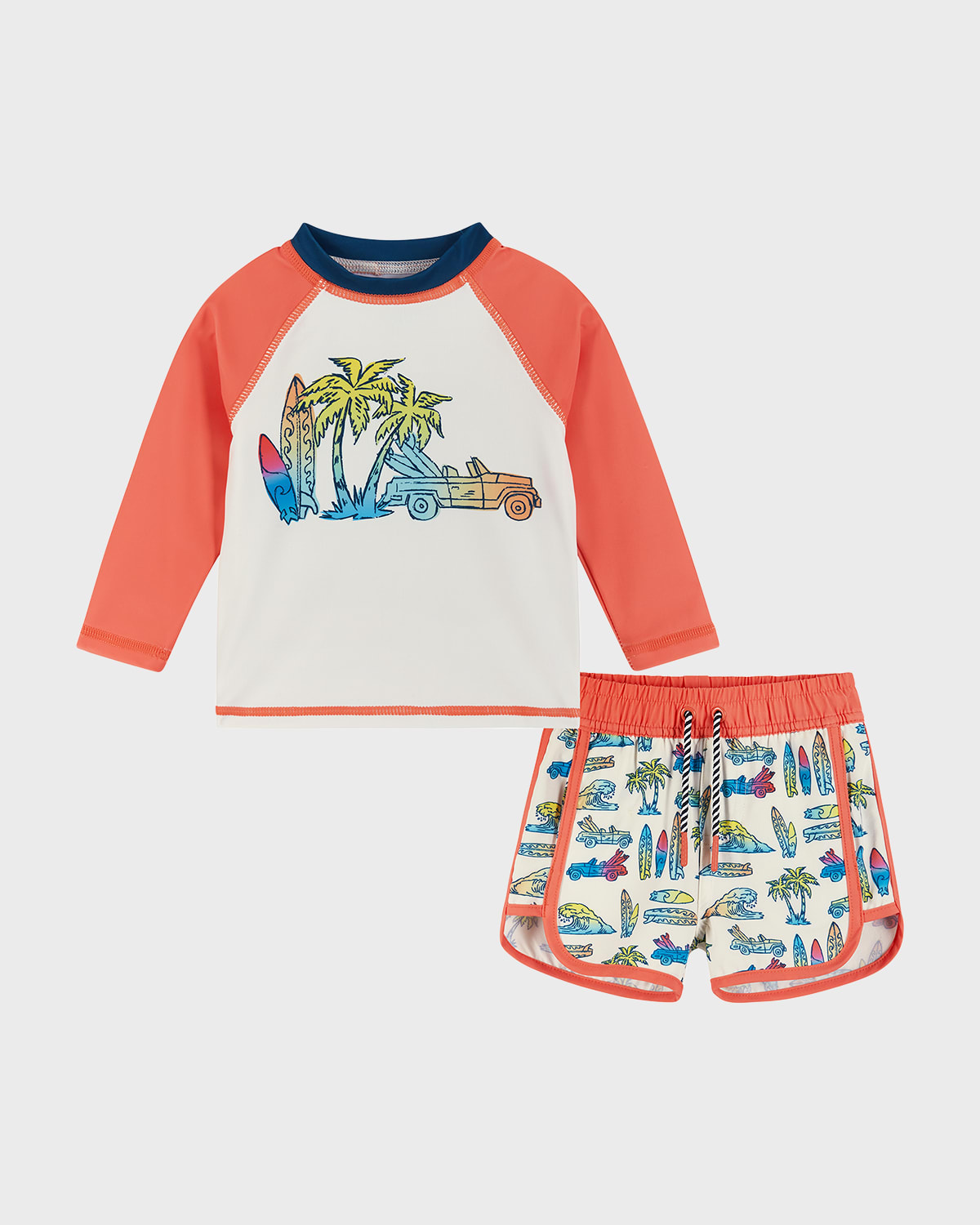 Andy & Evan Kids' Boy's Graphic Rashguard & Shorts Set In Orange Surf