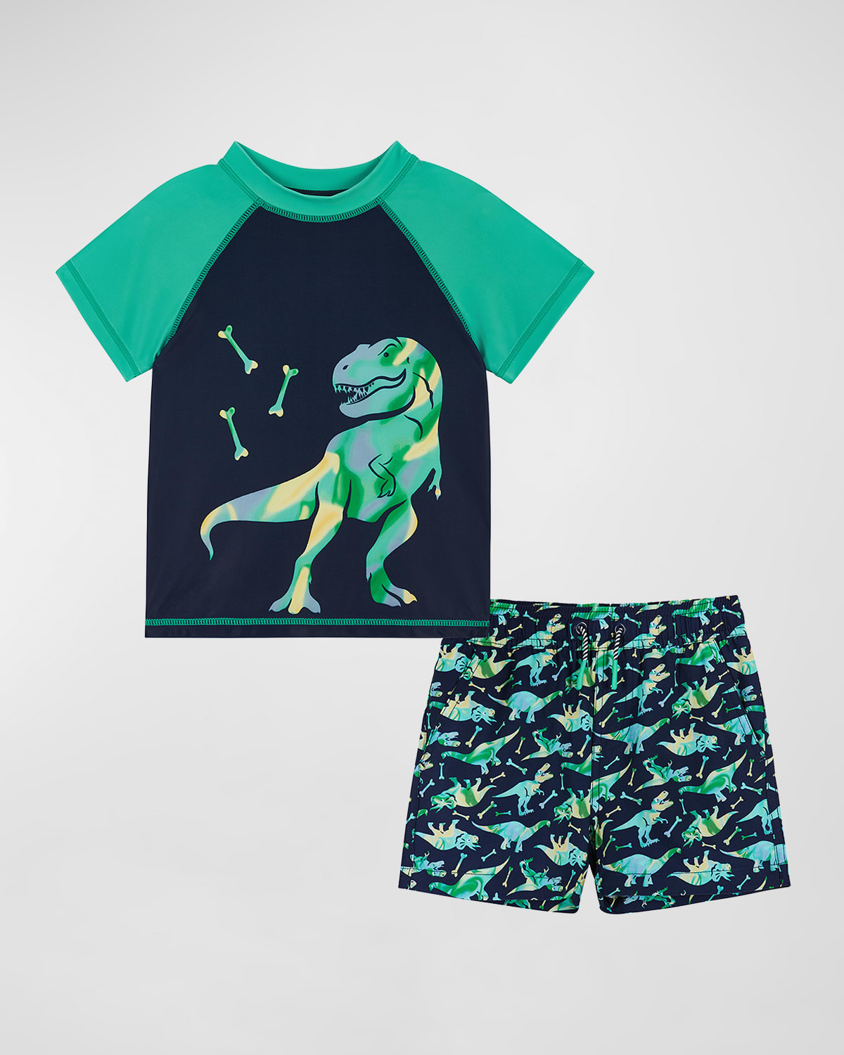 Shop Andy & Evan Boy's Dinosaur Graphic Rashguard Set In Navy Trex