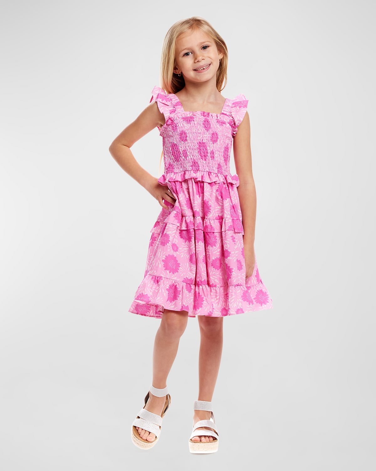 Andy & Evan Kids' Girl's Floral-print Maxi Dress In Pink Floral