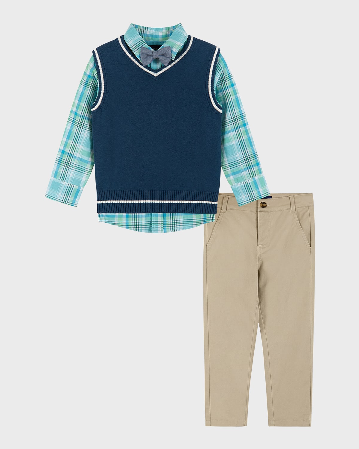 Andy & Evan Kids' Boy's Four-piece Sweater Vest Set In Light Green Plaid