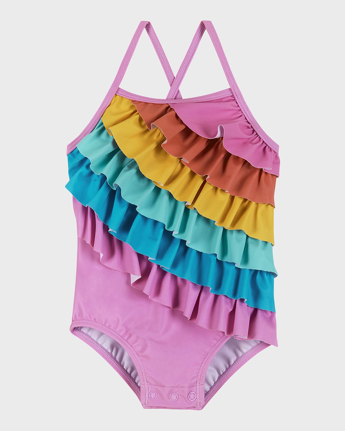 Andy & Evan Kids' Girl's Multicolor Ruffle One-piece Swimsuit In Purple Rainbow