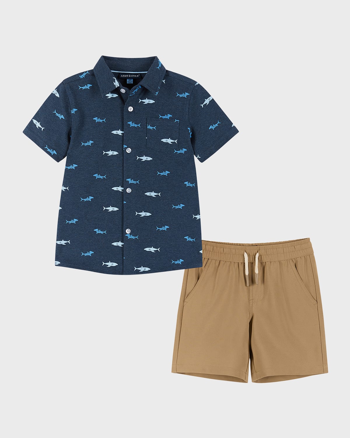 Andy & Evan Kids' Boy's Polo Shirt & Shorts Set In Navy Sharks