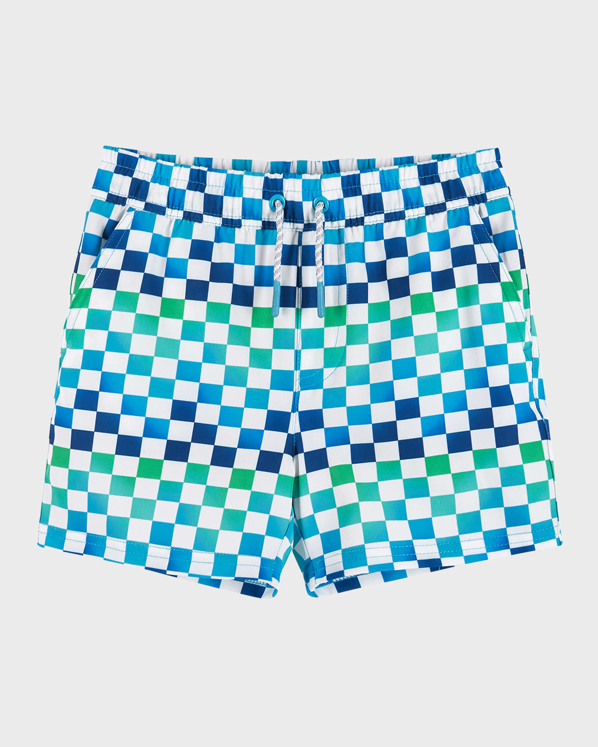 Andy & Evan Kids' Child Boys Ombre Checker Boardshort W/built-in Comfort Stretch Short Liner In Blue Check