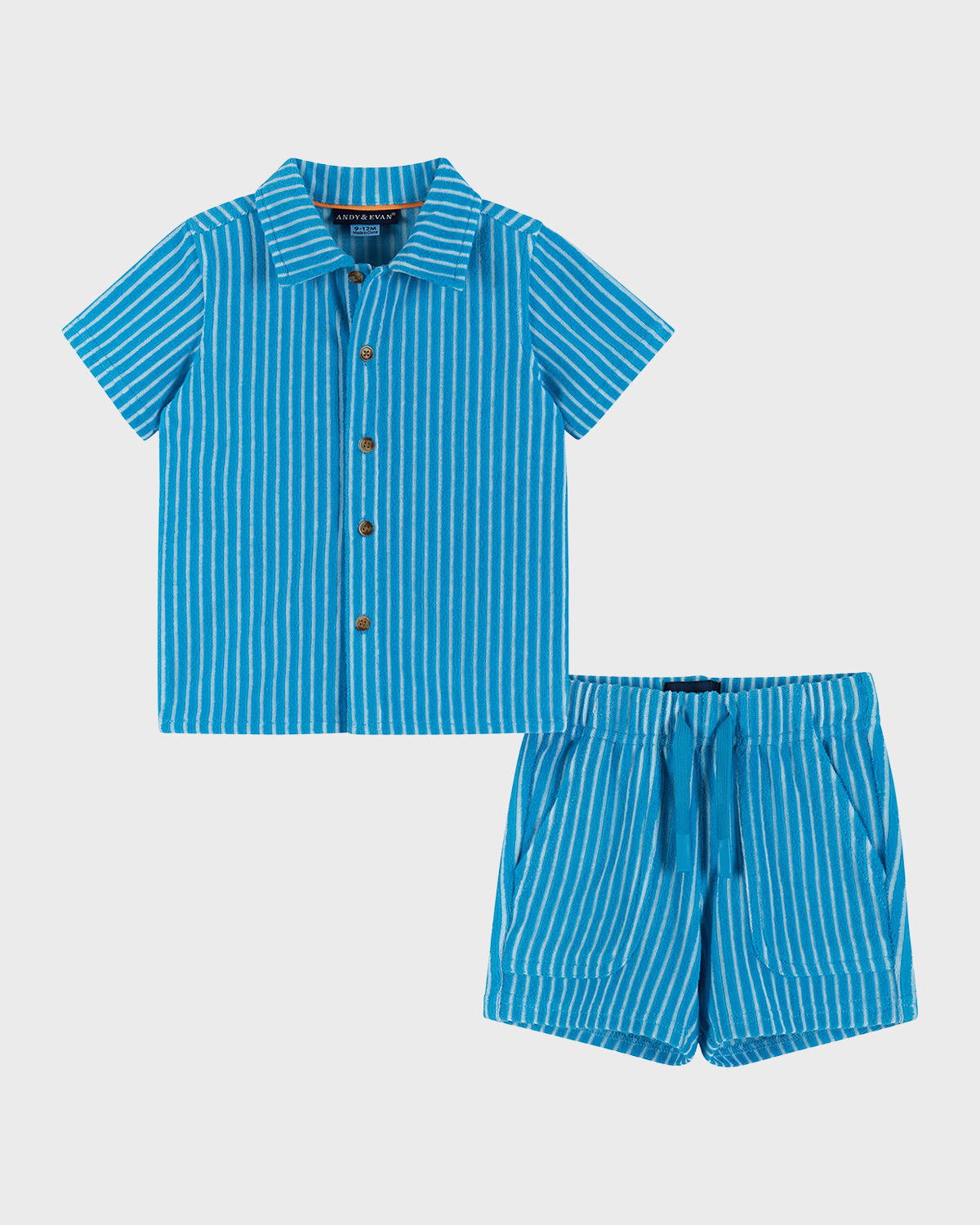 Andy & Evan Kids' Boy's Pinstripe French Terry Top & Shorts Set In Blue Palm
